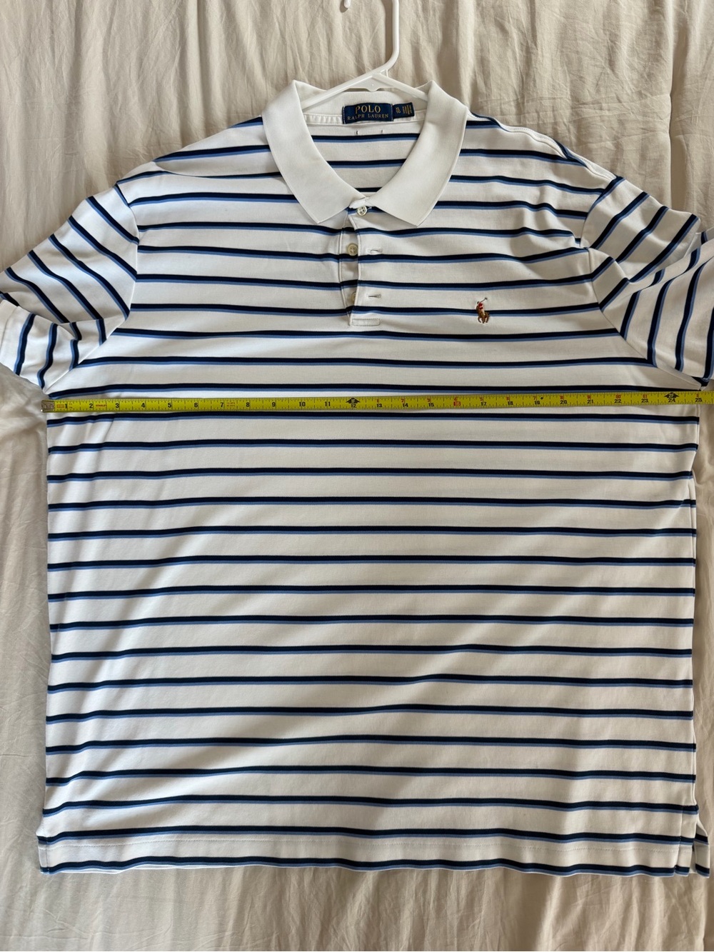 Polo by Ralph Lauren White and Navy Striped Cotton Polo Shirt